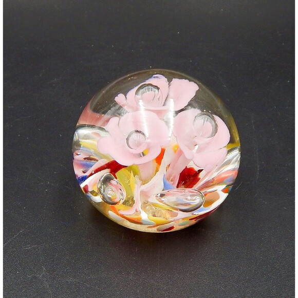 St Claire Art Glass Pink Trumpet Flower Paperweight Controlled Bubble Signed SIC - Picture 1 of 9